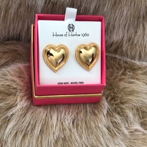 House of Harlow gold tone heart earrings NIB spring summer love